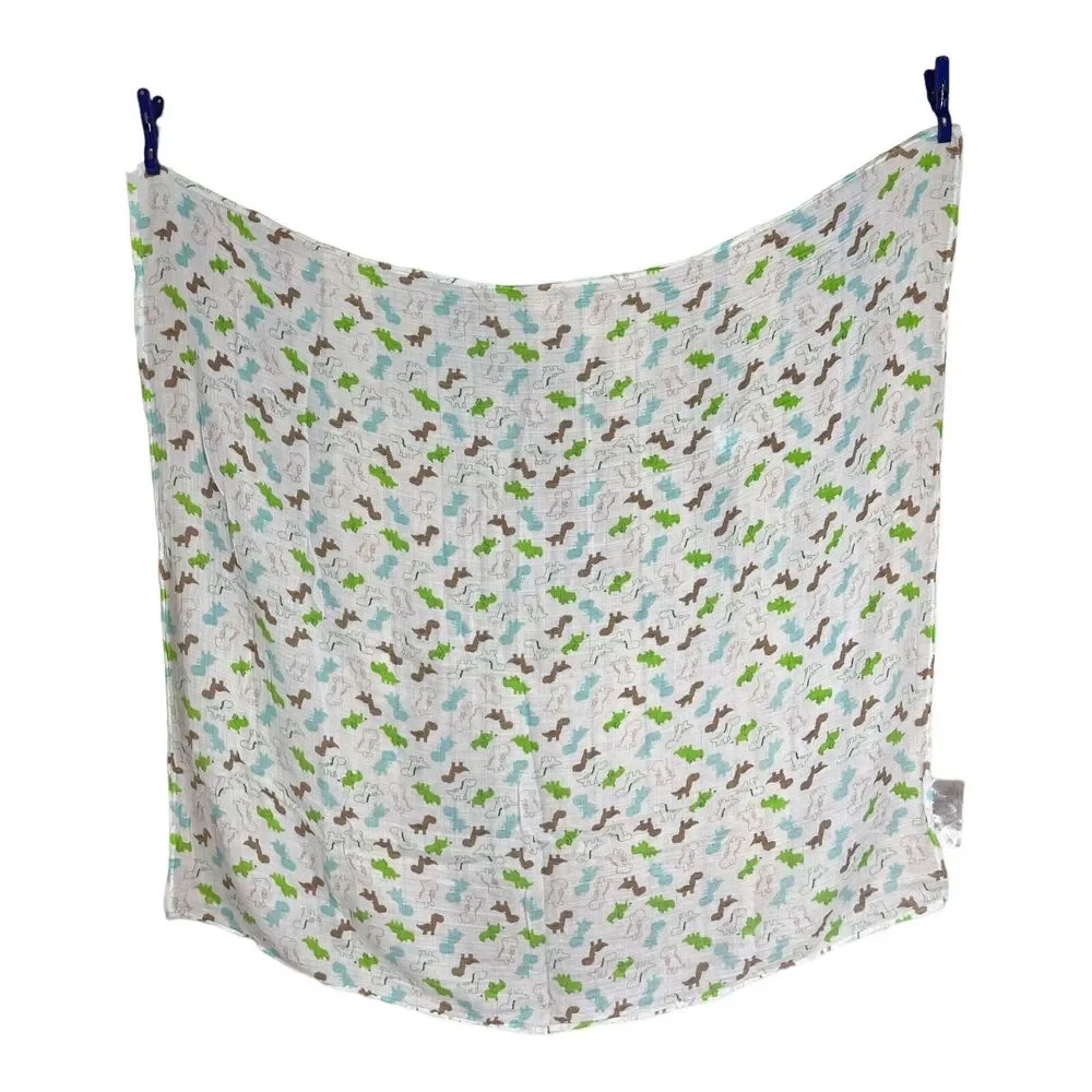 Upsimples Green Brown Blue Dinosaur Muslin Swaddle Baby Blanket